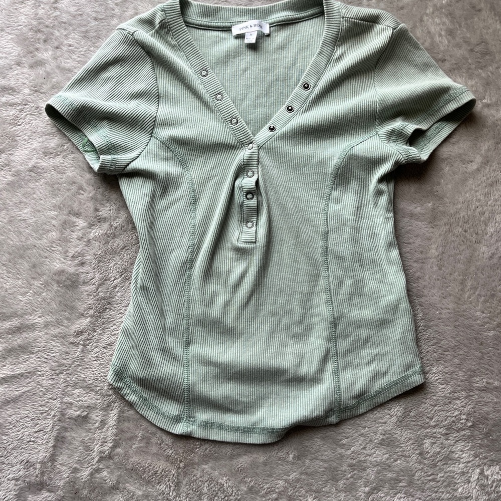 Pink Rose Green/Mint Fitted Blouse with Adjustable Clasps